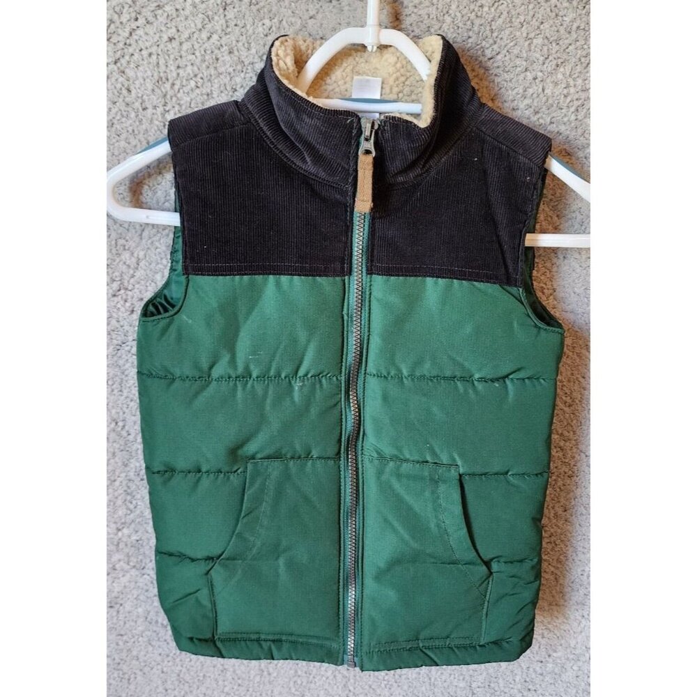 Carters Kid Green Black Corduroy‎ Shoulder Yoke Zip Puffer Vest Youth Size 8